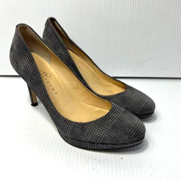 Women's Ivanka Trump Career Office Platform Plaid Gray High Heels Pumps Size 7 - Picture 2 of 10